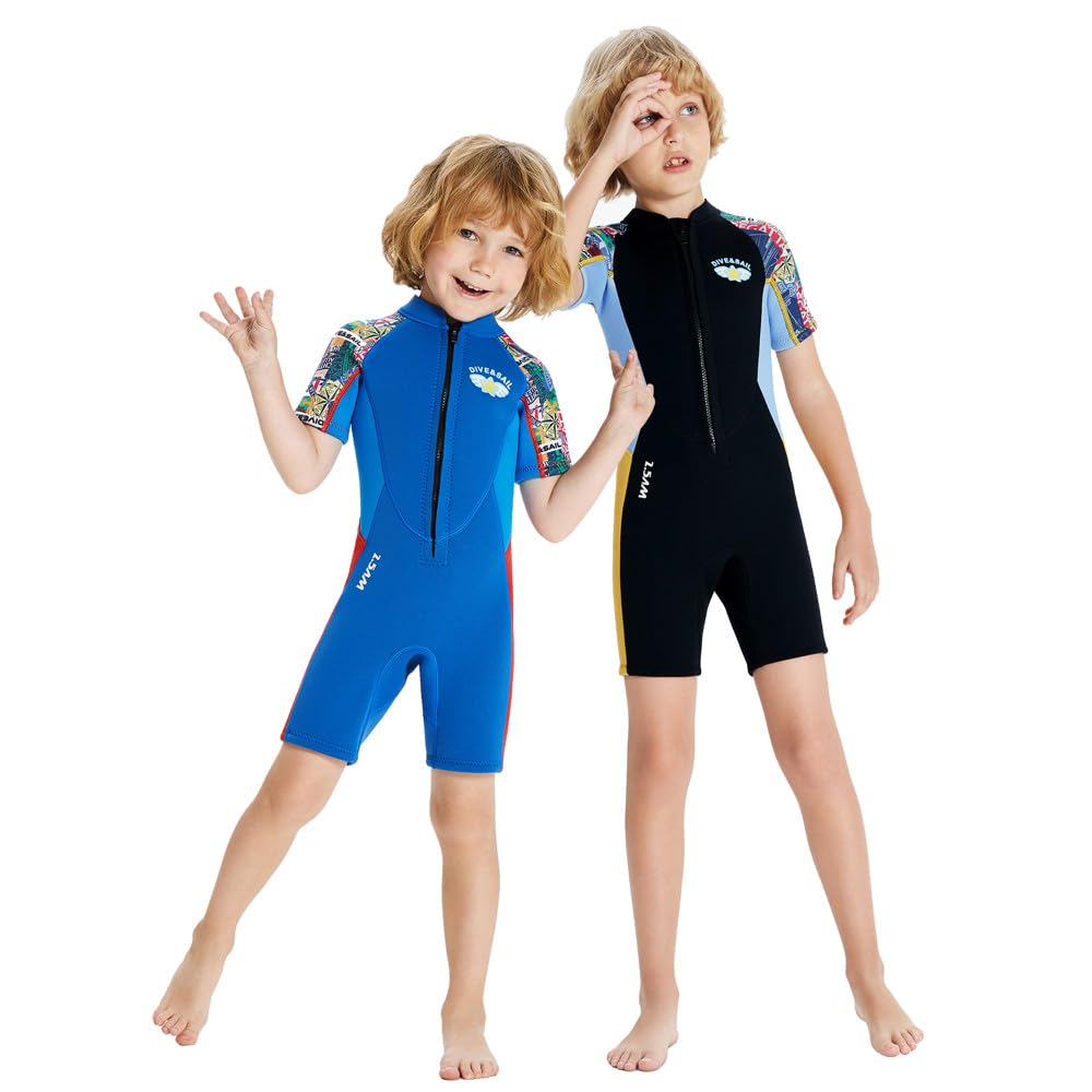 Neoprenanzug Kinder 2.5mm Neopren Shorty Thermal Badeanzug Jungen Mädchen Lange/Kurze Ärmel Tauchanzug Reißverschluss Einteilige Badebekleidung Schwimmen Surfen Neoprenanzüge