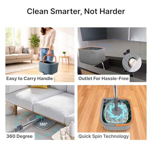 Image of The Better Home 360 Flat Mop Set | Bucket Mop with Wringer System | Stainless Steel Handle Floor Cleaning Mop | Microfiber Pad for Tiles Wooden Floor Kitchen Bathroom Cleaning | Easy Squeeze