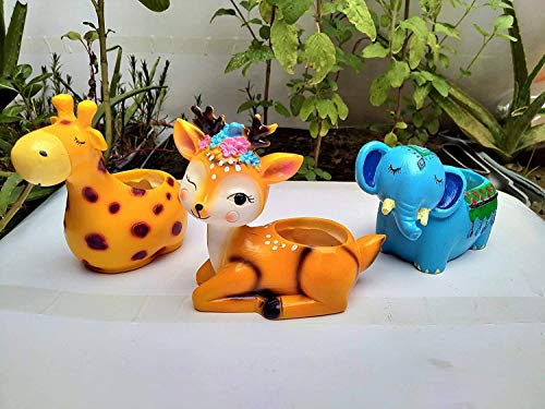 Image of Resin Pots Planter Animals Shape Resin Succulent Pot Succulent Planter Flower Pots Indoor Container for Garden and Office Table (3 Animal Combo Pot), Multicolor
