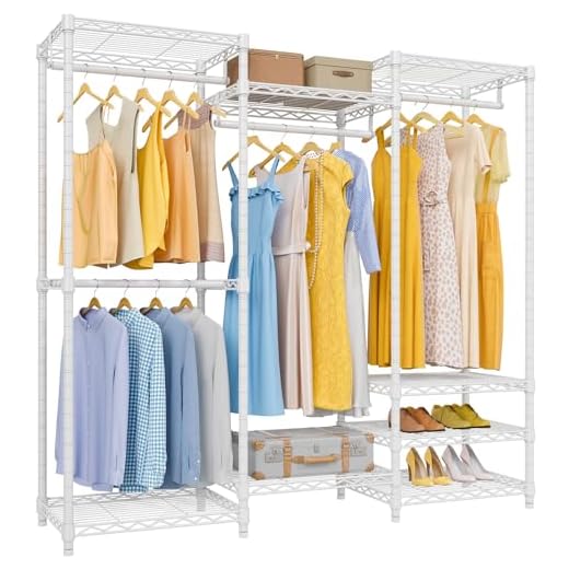 VIPEK V5 Portable Closet Wardrobe Heavy Duty Clothes Rack, Freestanding Closet Metal Clothing Rack with 4 Hang Rods & 8 Shelves, Adjustable Custom Closet Rack, 56.7" Lx15.7 Wx76.4 H, White (Medium)