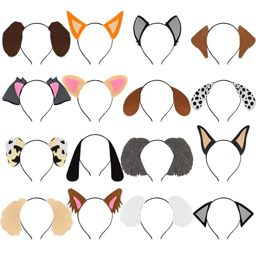 PPXMEEUDC 16PCS Colorful Felt Dog Ears Headbands for Black Ears Dog Themed Party Favors Photo Booth Props Holiday Dog Party Decorations