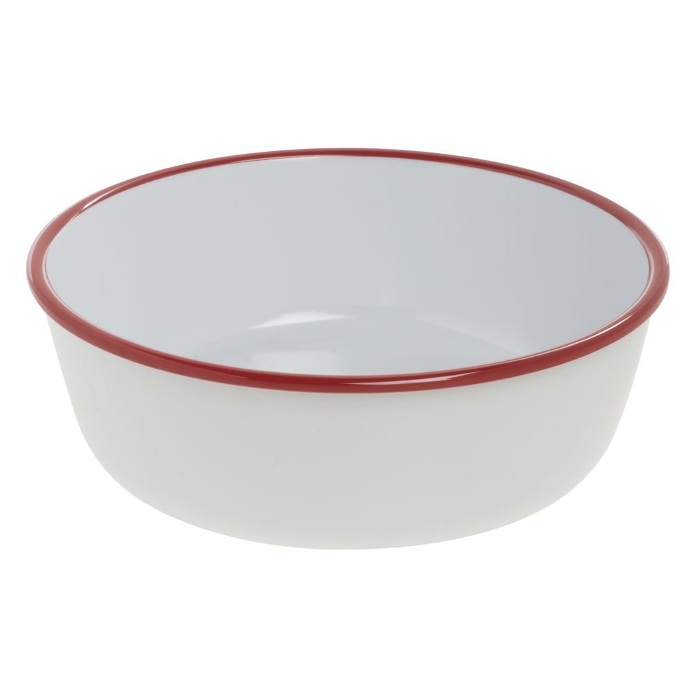Serving Bowl Enamelware Look Melamine White/Red 8 9/10 Dia x 3" D by HUBERT – Melamine, White, Model 234810