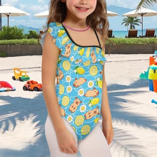 Image of Girls One Piece Swimsuits Size 3-14 Trendy Ruffle Bathing Suit Casual Hawaiian Summer Beach Swimwear