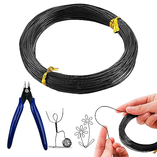 Fil Métallique pour l'Artisanat 1mm*50m,Fil Aluminium Noir Avec Pince Coupante,Fil de Fer Souple Loisir Creatif pour l'Artisanat,Les Modèles, Les...