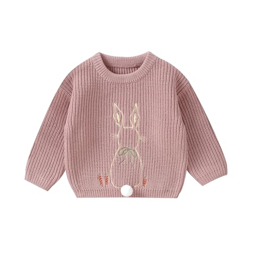 Toddler Girls Sweater Long Sleeve Pull On Bunny Top Spring Fall Winter Clothes Easter Sweater (6 Months) Pink