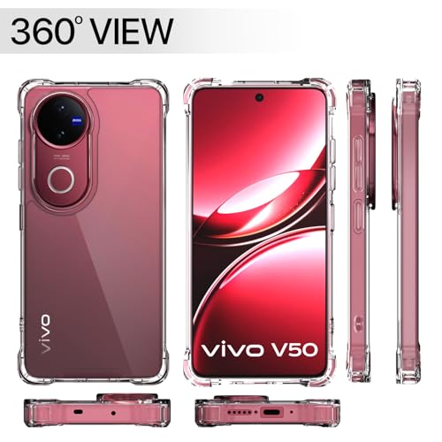 Image of Outlouders Back Cover for Vivo T4R 5G / iQoo Z10R 5G / Vivo V50 5G / V50e 5G Clear Transparent PC + TPU Bumper Case with Raised Edges for Shockproof Protection(Transparent)