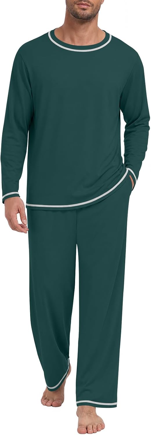 Yincro Mens Pajama Set Long Sleeve Pjs 2 Piece Sleepwear soft Loungewear