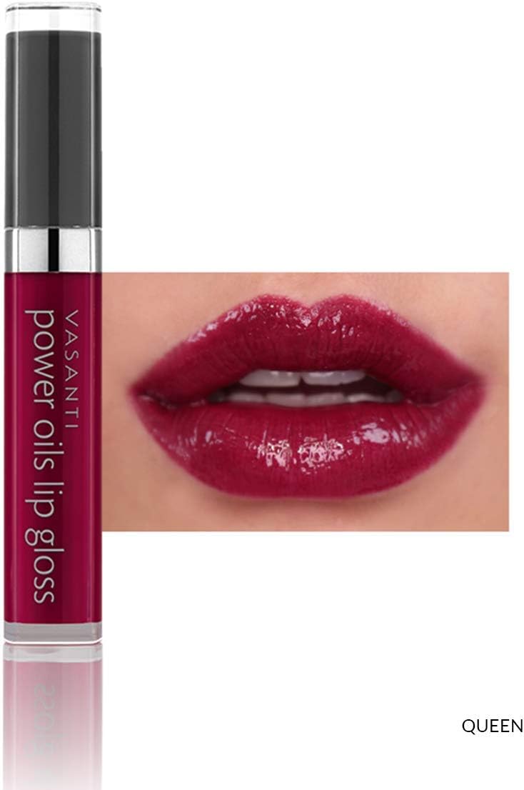 Power Oils Lip Gloss by VASANTI - One-Swipe Full Coverage with Non-Sticky Shine - Infused with Lip Nourishing and Hydrating Power Oils - Paraben Free, Vegan Friendly, Never Tested on Animals (Queen)