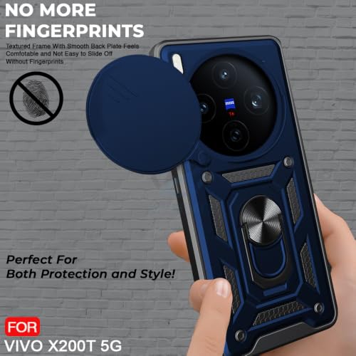 Image of AESTMO Tough Armor VIvo X200T 5G Bumper Back Case Cover | Ring Holder & Sliding Camera Shield Cover | 360 Degree Protection Back Case Cover for VIvo X200T 5G (Blue)
