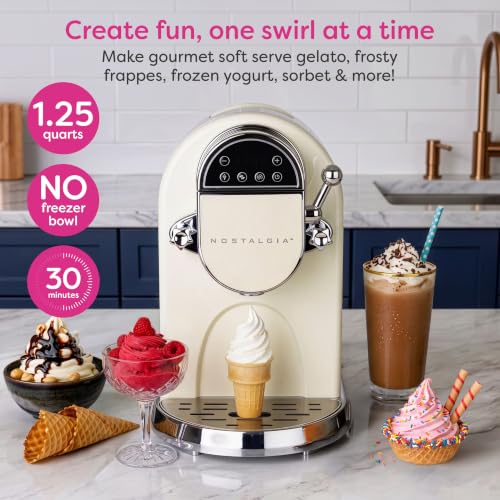 Image of Nostalgia Retro Soft Serve Ice Cream Maker - Make 10 / Four Ounce Servings of Chocolate, Vanilla, Strawberry Flavors & More - Easy Dispensing Lever & Self Clean Mode - Ready in about 20 Minutes