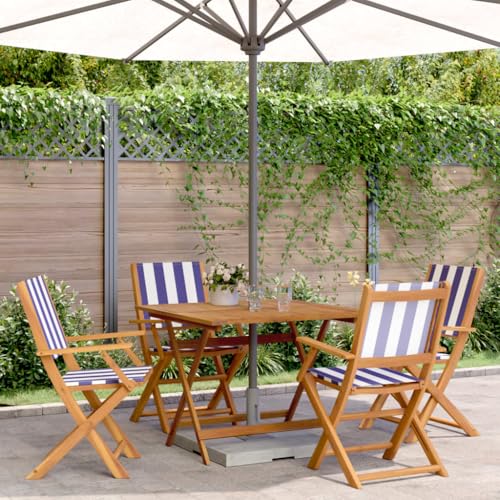 Brokky Set de Comedor de jardín 5 pzas Conjunto de Jardin Exterior Conjunto Mesa sillas Conjunto Mesa y sillas Jardin Tela Madera Maciza Azul Blanco / 3281837