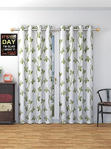 Image of Long Door Heavy Quality Print Curtains 9 Feet Long | High Tenacity Yarn Polyester Curtains | Premium Screens for Home Office | Prada for Living Room Bedroom | (Green, 1pc)