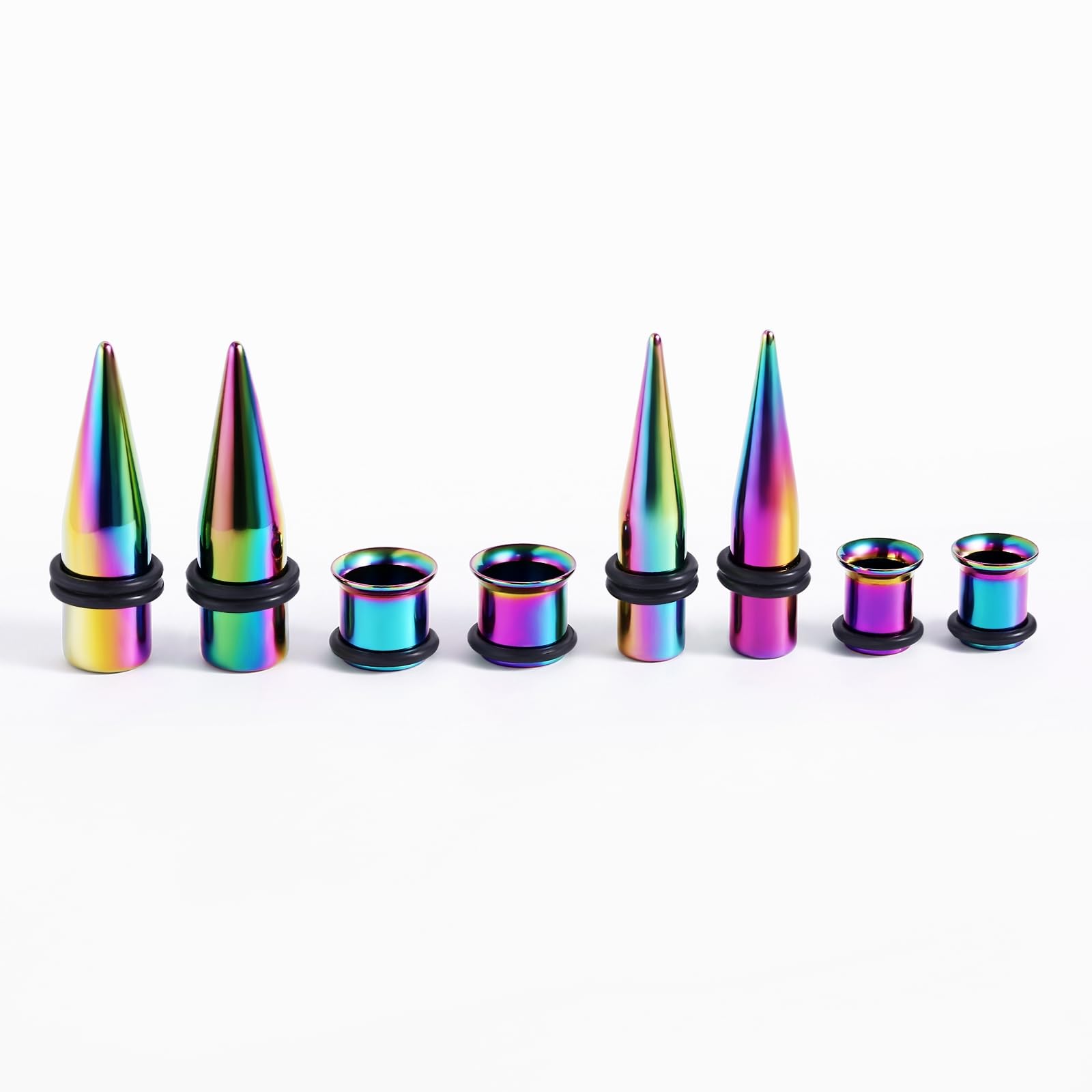 Tunel 7 mm, 9 mm, ze stali nierdzewnej, zestaw 4 rozpychaczy, tunele damskie, czarne