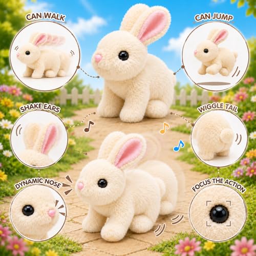Image of Bunny Interactive Rabbit Toy for Kids - Walking Hopping Bunny with Sound, Moving Ears, Twitching Nose & Mouth, Soft Plush Rabbit Toy for Baby Boys & Girls (Cream)