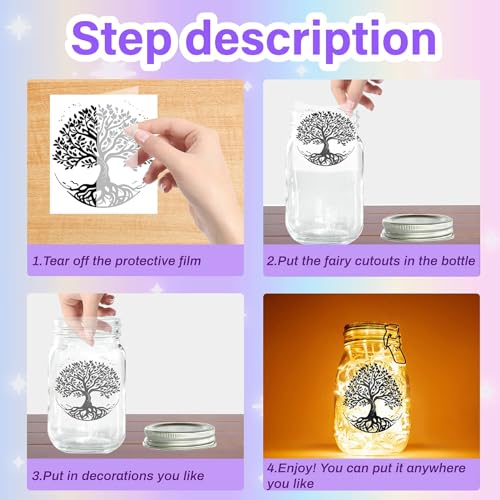 CREATCABIN 16Pcs Tree of Life Silhouettes Mason Jar Decor Birds Lantern Laser Cutouts Ornaments Scrapbook Embellishment for Frosted Glass Wall Windows Cars DIY Craft Xmas Black 3.9x3.5Inch(No Sticker) - Image 4
