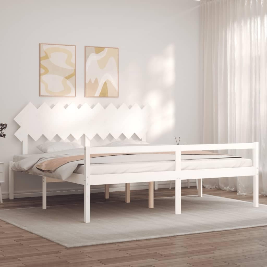 Massivholz Seniorengerecht 45 cm Sitzhöhe Stauraum Weiß 200 x 200 cm | Seniorenbett Massivholz 200x200 cm mit Kopfteil und Stauraum, Weiß, 45cm Sitzhöhe, Lattenrost inklusive ohne Matratze