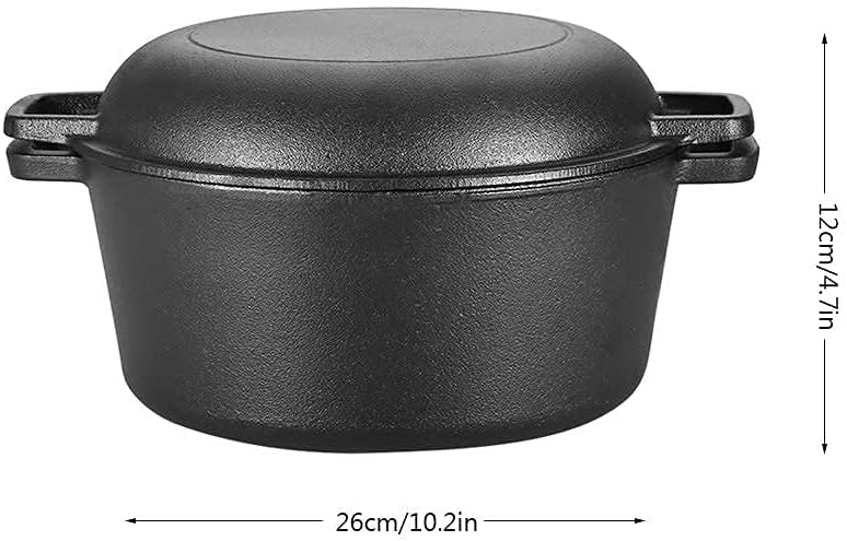 Cast Iron Casserole Pot 5 Quart Dual Function Griddle Frying Pan with Lid Pre-Seasoned Pan Cookware Set with Lid and Ring Handle for Camping Home Cooking Grilling Baking Utility