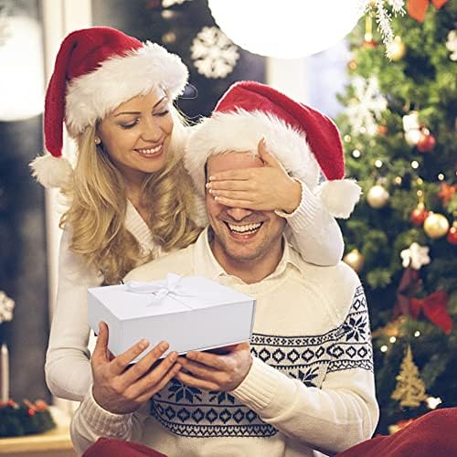 Luxury Gift Box with Ribbon,Folding Gift Cardboard Box for Presents with Lid Shredded Paper and Cards Presents Packaging Decorative Gift Boxes Folding Gift Boxes for Present 26.5 x 19 x 8cm (White)
