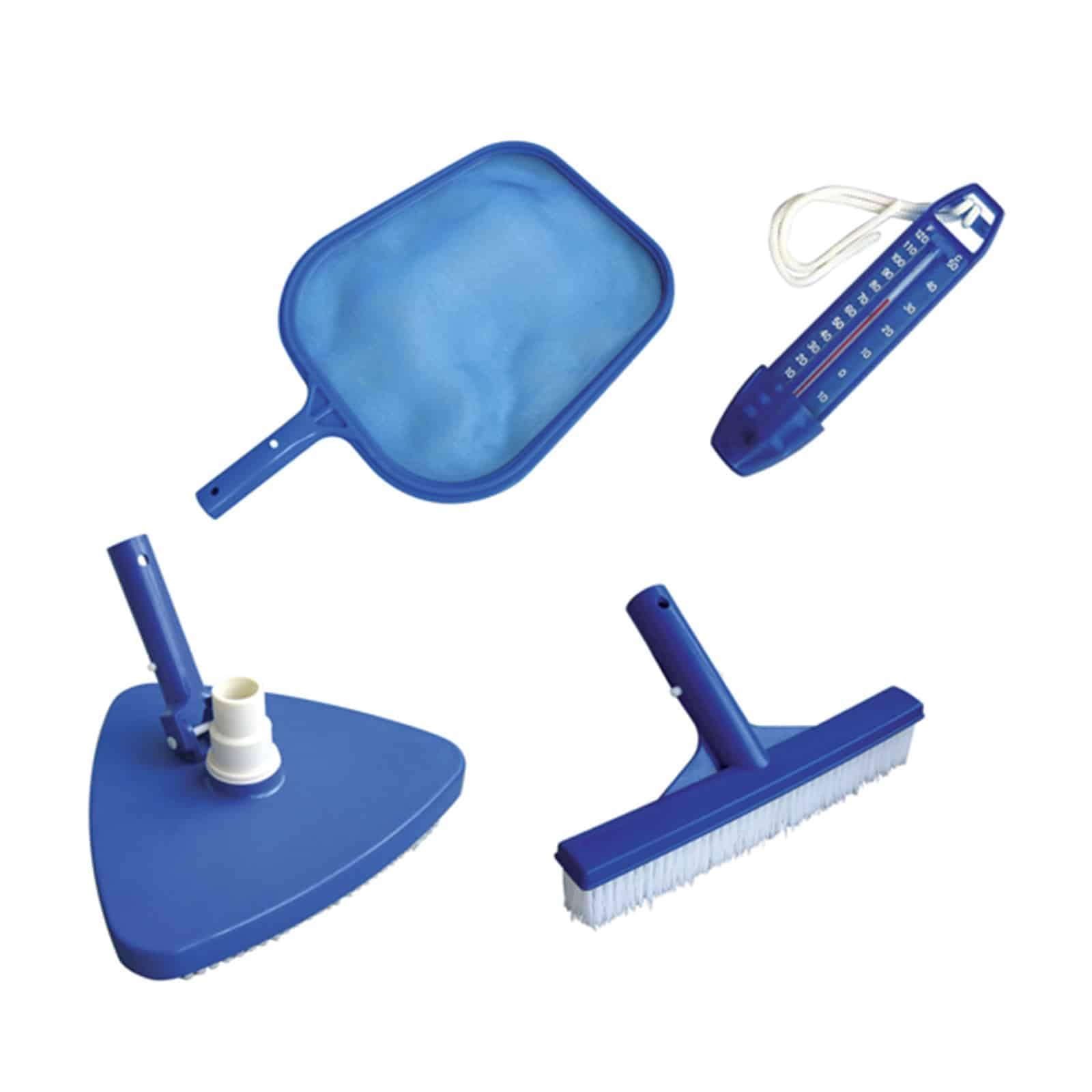 Kit de Limpieza, Incluye Recogehojas de Superficie, Limpiafondos Triangular, Termómetro y Cepillo 25 cm