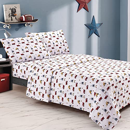 Viviland Kids Twin Sheet Set - Twin Size Printed Boys Bed Sheets - Kids Boys Toddlers Breathable Fitted Bed Sheet Twin - Excavator Toys Theme #TOP5