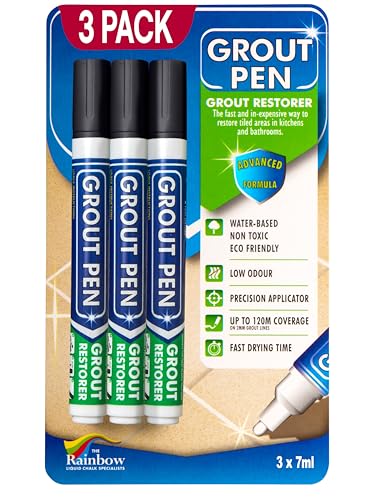 3 x BLACK Grout Pens - Designed for Restoring Tile Grout in bathrooms & Kitchens