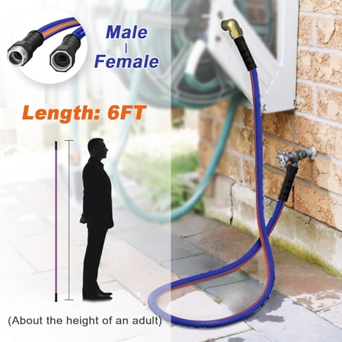 short garden hose 6 feet x 5/8Inch, short water hose with Swivel Handle, Heavy Duty, Flexible, Sturdy, Lightweight, Male to Female Fittings