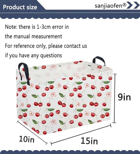 Image of Sanjiaofeng Rectangular Kids Baskets,Pink Cherry Storage Bin,Kids Storage Bins,Collapsible Storage Bin Cute Organizer Box Books Box,Gift Basket,Girl Room Decor(Cherry)