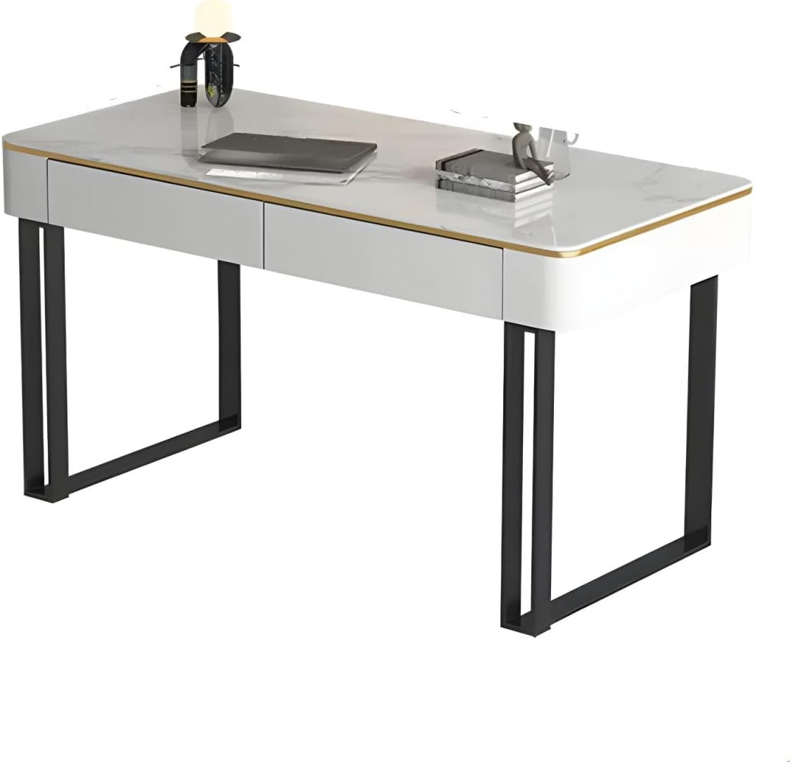 RUNNUP Slate Office Desk with 2 Drawers, Modern Computer Desk, Without Chair 39.4" L x 19.7" W x 29.5" H Gold