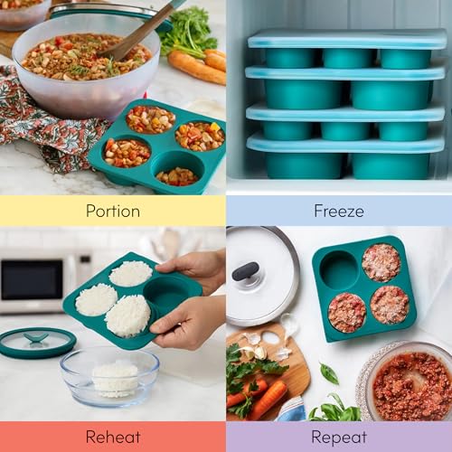 Image of Anyday 2-Tbsp Silicone Freezer Tray with Silicone Lid for Baby Food, Sauces, Garlic, Herbs | Plastic-Free Freezer Molds | 1 Oz Baby Food Puree Ice Cube Tray Reusable