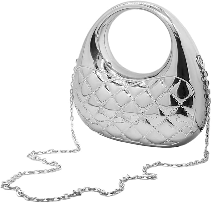 Image of Metallic Acrylic Evening Handbag for Women | Crossbody Sling Bags with Detachable Chain Strap Glossy Stylish Ladies Girls Small Size Cute Party Wedding Bag