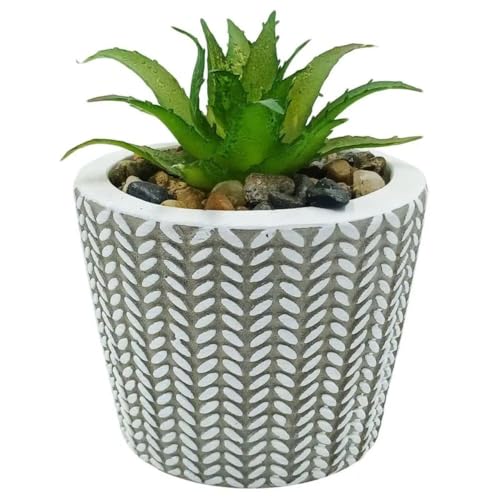 Vaso de Cimento Decorativo com Planta Artificial (Cinza)