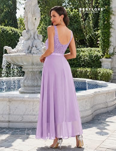 Image of BeryLove Sequin Dress for Woman Vintage A Line Wedding Formal Swing Mesh Dress Sleeveless Cocktail Maxi Gowns