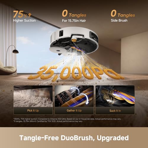 Image of DREAME X60 Ultra Robot Vacuum and Mop, 3.13in Ultra-Thin Design, 3.47in Obstacle Clearing, 35,000Pa Suction, Self Emptying&Refilling, Mop Self-Cleaning, 100% Detangling, 280+Obstacle Avoidance, White