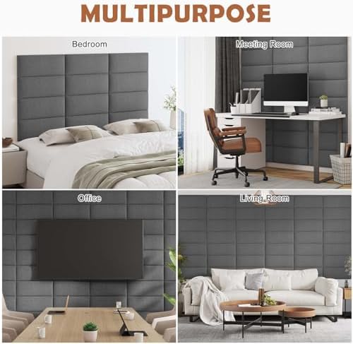 IFNOW Upholstered Wall Mounted Headboard, 3D Soundproof Wall Panels Peel and Stick Headboard for Queen Size, Home Decor, Reusable and Removable Tufted Bed Headboards in Dark Grey(9 Panels, 10" x 24") - 5
