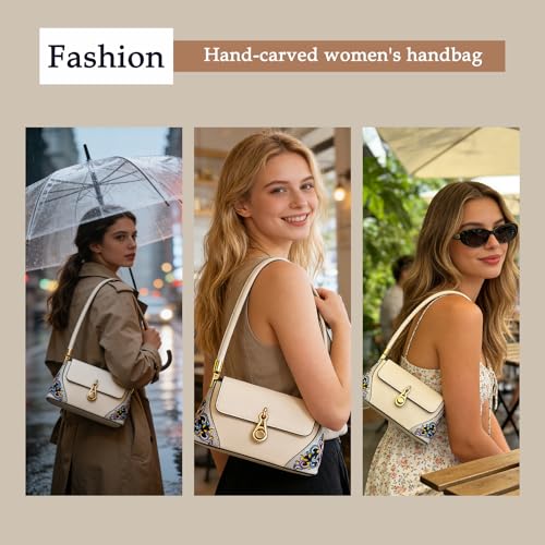 ZHIYONG Tote Bag for Women, Gold-Tone Snap Closure, Structured Handbag and Crossbody, Perfect for Daily, Work and Shopping, Cream — view 2
