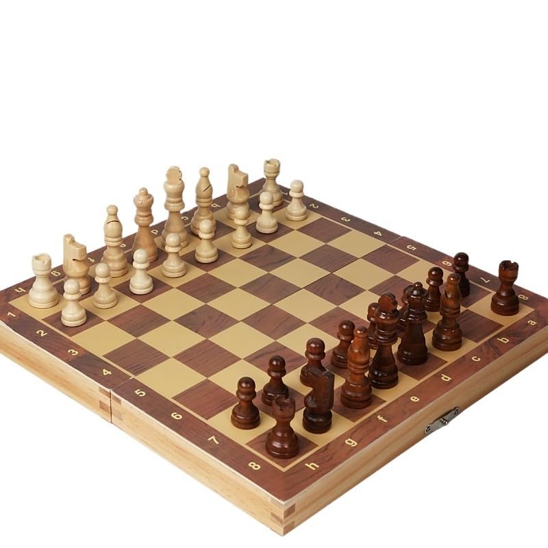 Jeu de Dames en Bois Classique 3 en 1, Backgammon échecs | For les voyages en famille, ensemble de jeu pliant en bois for enfants et adultes(39*39cm)