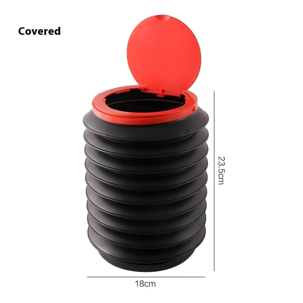 Collapsible Car Trash Bin, 23.5 cm Portable Waste Container with Lid, Black and Red - Image 2