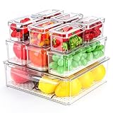 Jiazonsong 10 Pack Fridge Organizer, Stackable BPA-Free Refrigerator Organizer Bins with Lids, Fruit Storage Containers for Fruit Vegetable Food Drinks Cereals Clear