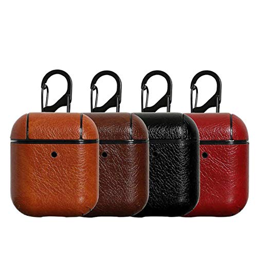 ALL SHOP  Funda AirPods, ecopiel antigolpes, portátil, Ligera, Protectora, Funda de Piel para Apple AirPods 1 y 2 (LED Frontal Visible Earphone Recarga Case (Carga inalámbrica)