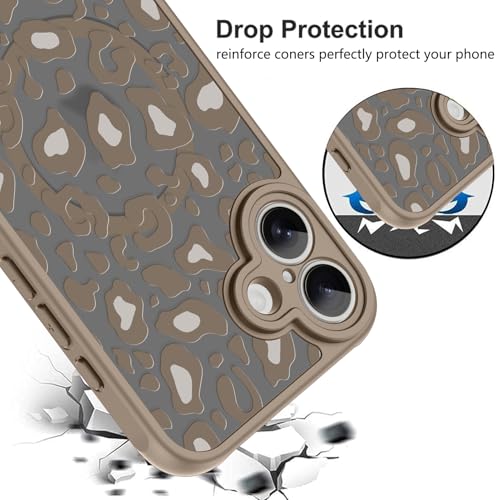 Image of KANGHAR Case for iPhone 17 Brown Leopard Printed Pattern | Compatible with Magsafe Cute Cheetah Protective Magnetic Case for Girls Women 6.3 inch