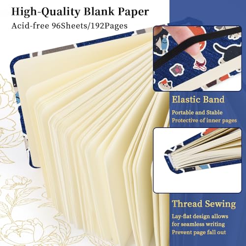 Image of 4.8 inch Pocket Sketch Book,80gsm Hardcover Art Sketchbook for Drawing Journal | Cloth Cover,80gsm Blank Paper,96Sheets,Lay-Flat,Portable Travel Creation Paint Diary Memo Planner,Dry MediaLine Ball Cat