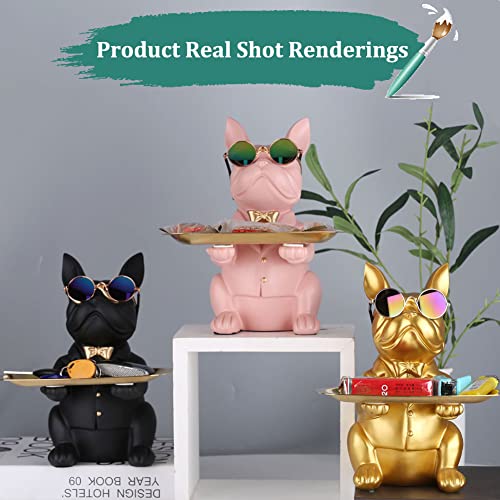 Image of QIANLING Modern Decor Resin Bulldog Statue Rectangular Tray - Storage Key Holder, Candy, Jewelry, Earrings Organizer - Suitable for Home, Dining Table, Office - Modern Art Small Object Tray (Black)