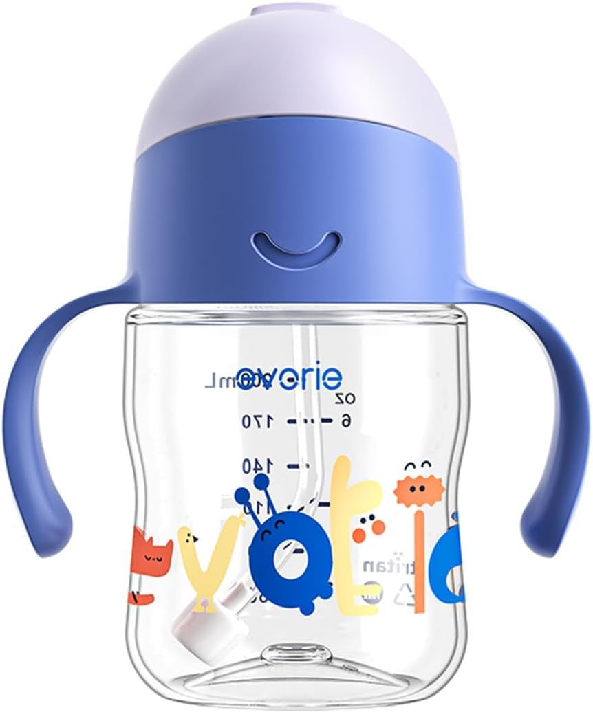 Evorie Weighted Straw Sippy Cup 7oz Twin Pack - Leak Proof Baby Cups With Handles For 6+ Months