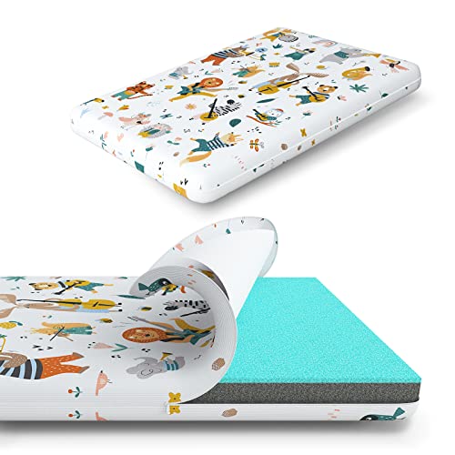 Image of Pack n Play Mattress,Mesh Detachable Breathable & Machine Washable Cover, Dual-Stage Toddler Mattress with Different Firmness, 38x26” Well-Matched ONLY 39.5x28.5” Playpen Size, Forest Concert