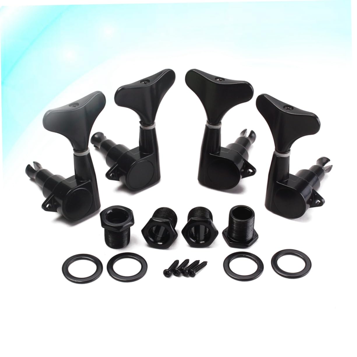 GALPADA 4Pcs Sealed Tuning Pegs for String Bass Guitar Machine Heads with Mounting Screws Ferrules Bushings Left Right Hand Durable Black Finish