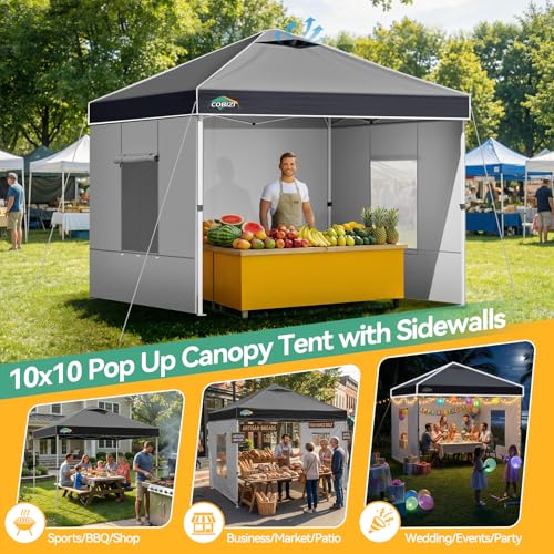 Image of COBIZI 10x10 Pop Up Canopy Tent with Sidewall,Outdoor Canopy,Gray