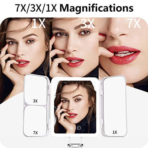 Touchfeel Travel Makeup Mirror With Light, Rechargeable 1X/3X/7X Magnifying Lighted Vanity Compact Mirror With 72 Led, Portable Led Makeup Mirror With 3 Color Lights And Touch Sensor Design (White) #TOP1