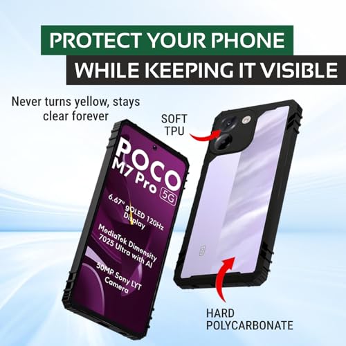 Image of AIBEX Crystal Clear Back Cover Case for Poco M7 Pro 5G | 360 Protection | Shockproof | Transparent Non-Yellowing Bumper Case (PC + TPU)
