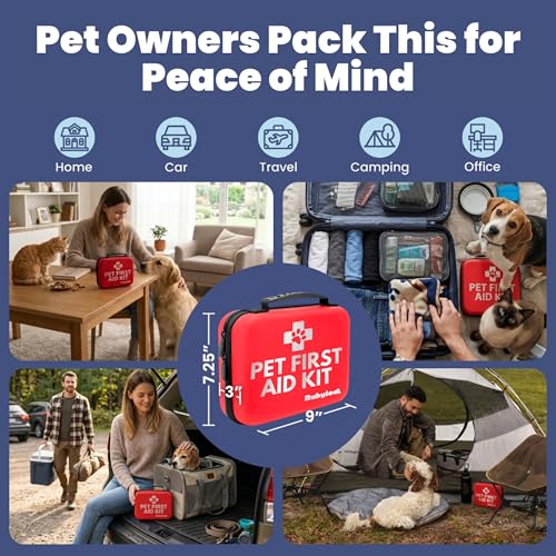 Image of Dog First Aid Kit - Vet Approved Emergency Supplies - Pet First Aid Kit Guide, Tick Remover, Slip Leash & Medical Essentials for Home, Camping, Car, RV, Travel (Essential Pack)