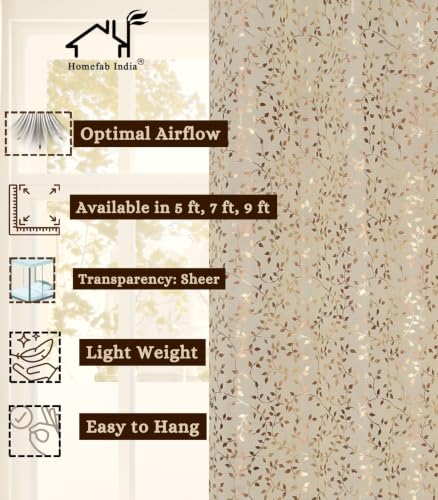 Image of Homefab India Multi Foil Transparent Sheer Curtain - 5 X 4 Feet, Window Curtains, Beige Leaf, Pack of 1 Piece